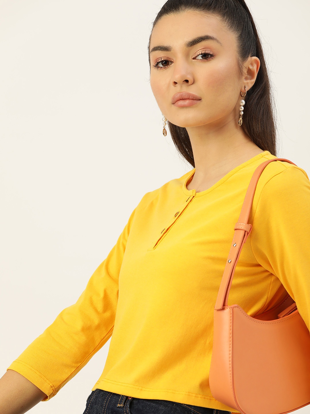 

DressBerry Women Yellow Solid Crop Top