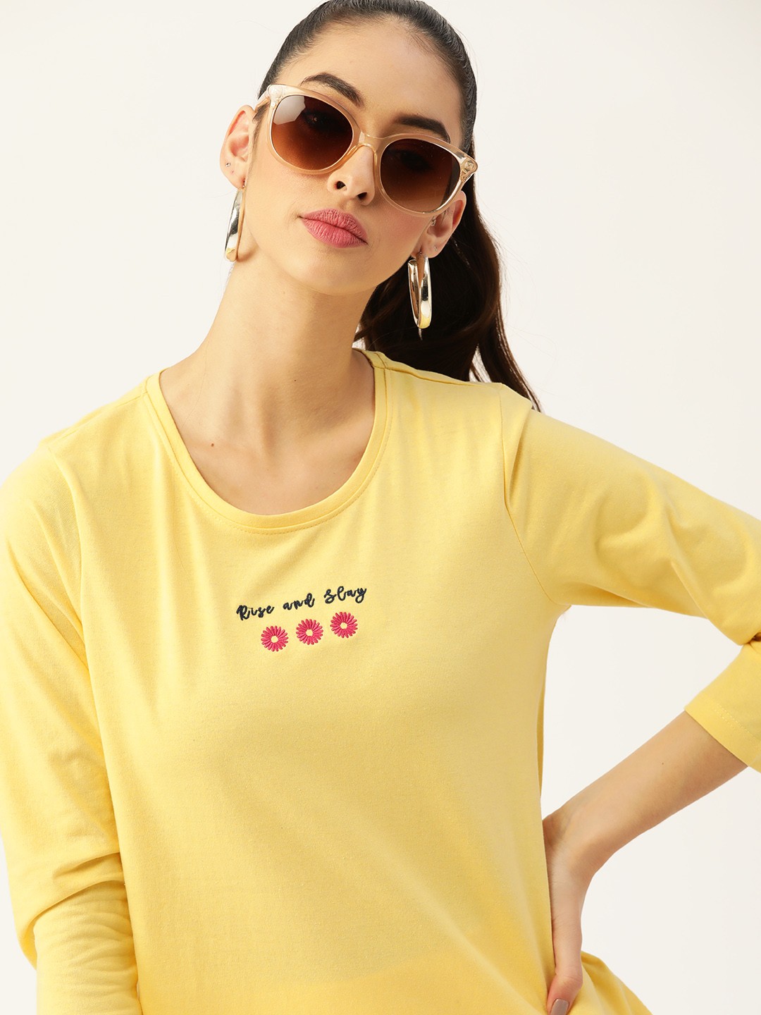 

DressBerry Women Yellow Embroidered Detail T-shirt