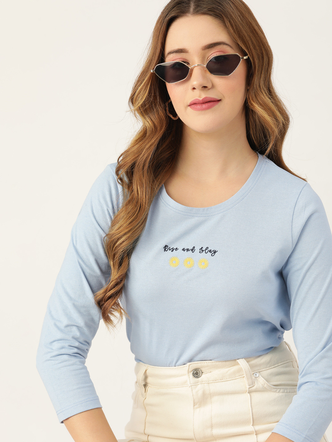 

DressBerry Women Blue Embroidered Detail T-shirt