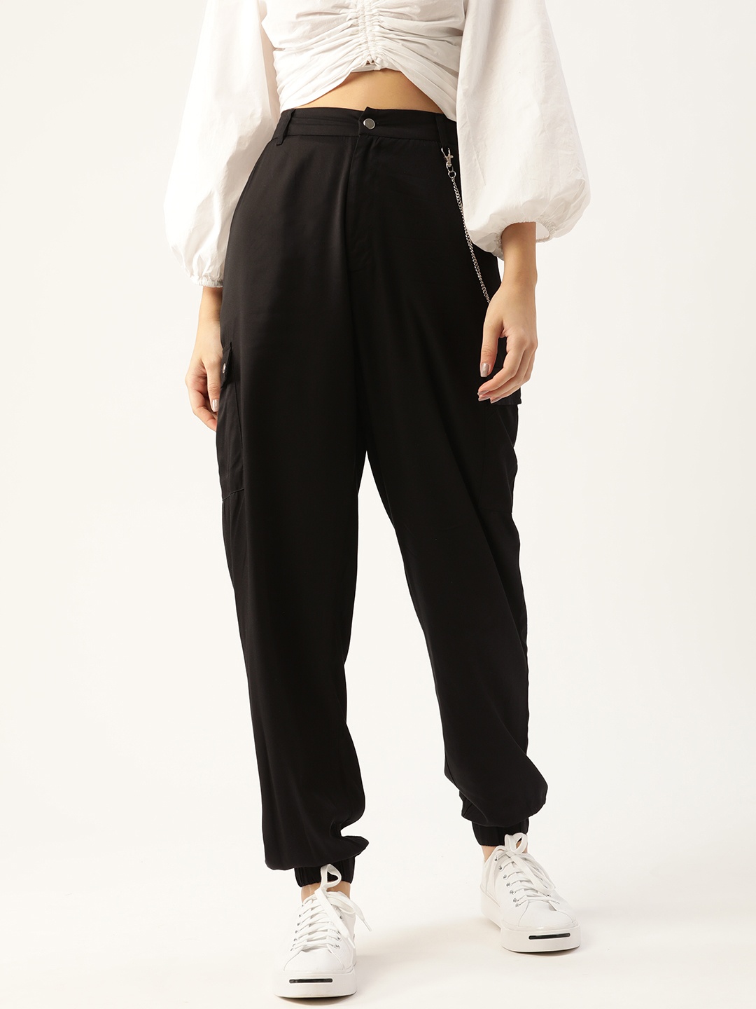 

DressBerry Women Black Solid High-Rise Cargo Joggers