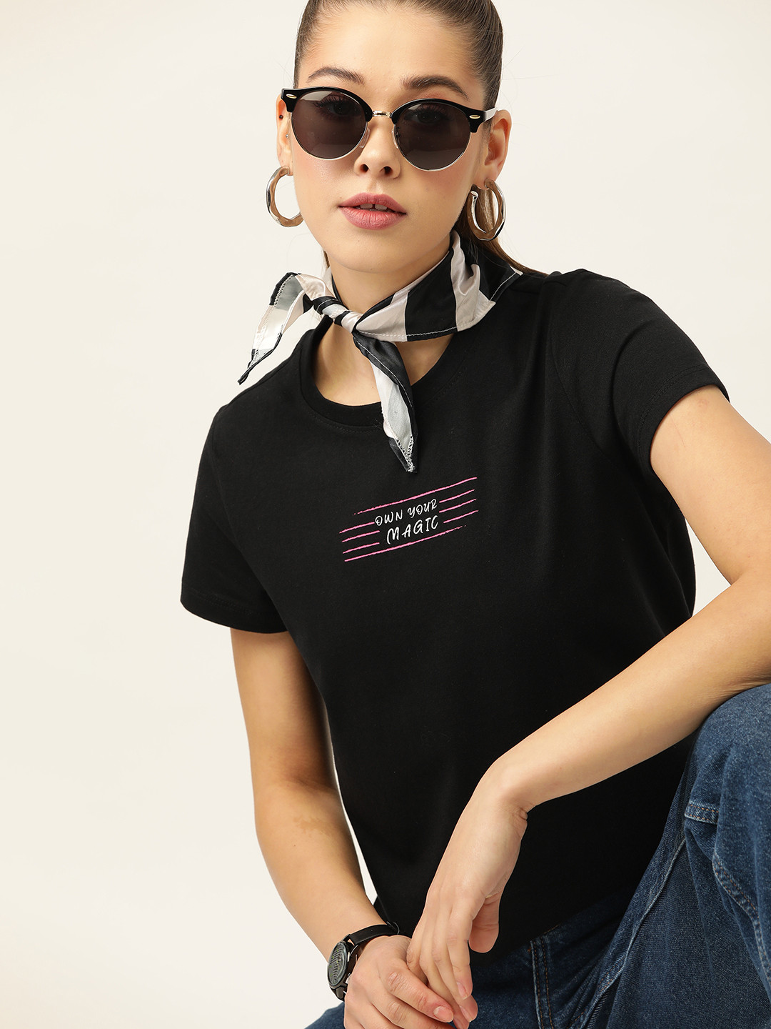 

DressBerry Women Black Typography Printed T-shirt