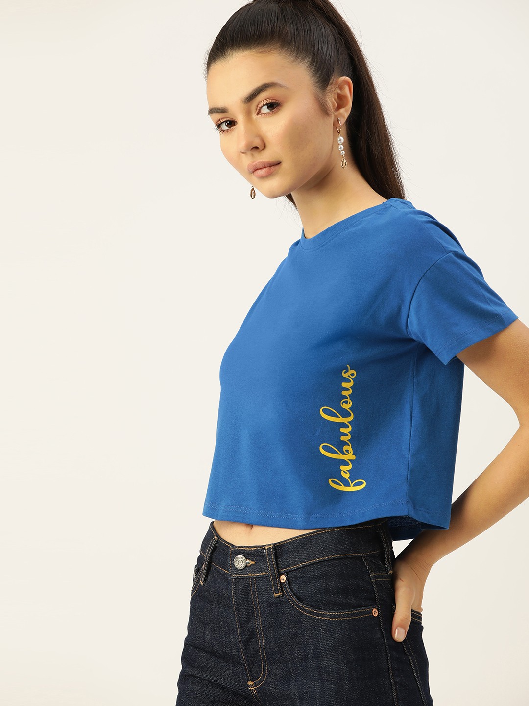 

DressBerry Women Blue Printed Crop T-shirt