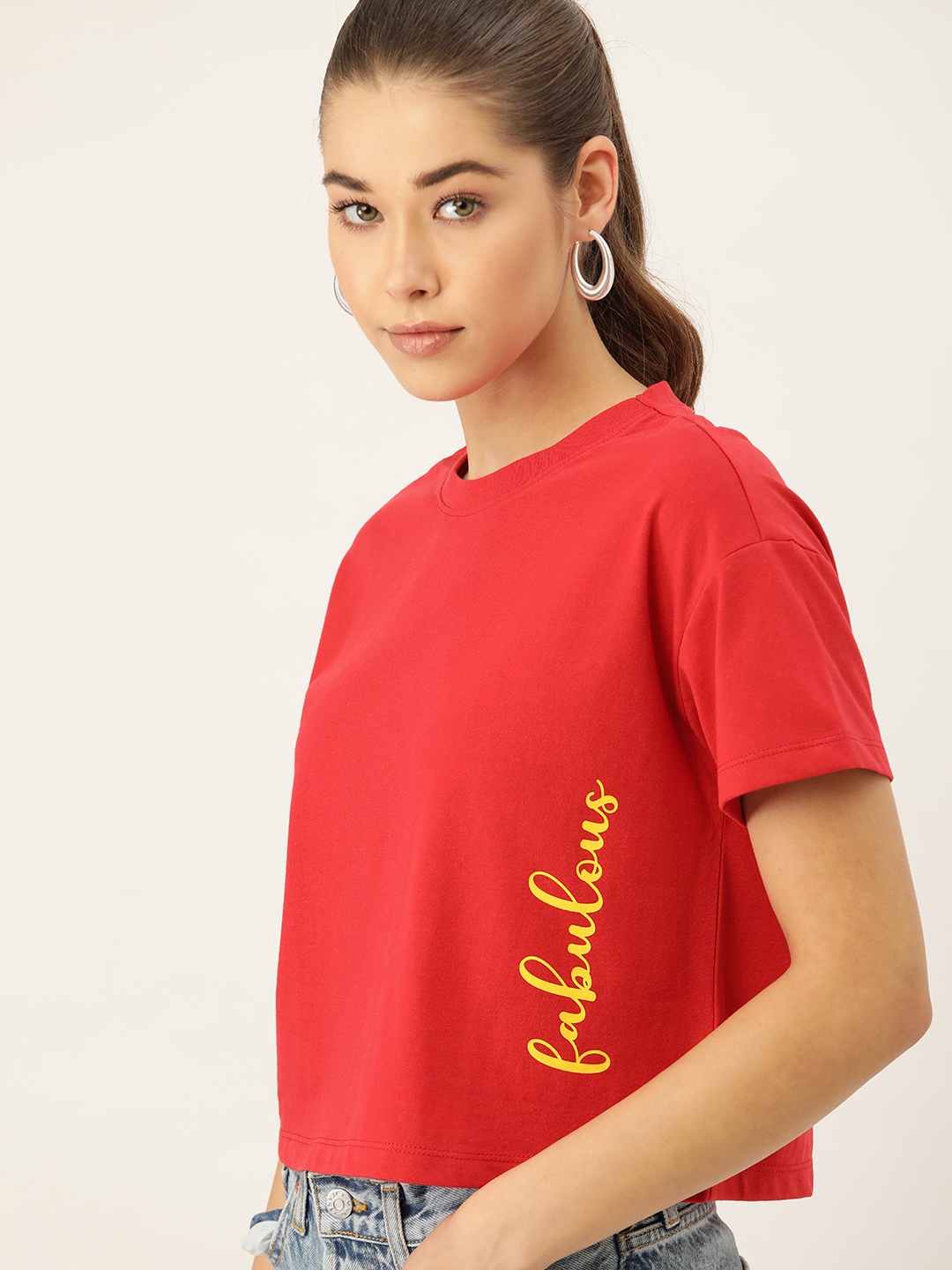 

DressBerry Women Red Round Neck T-shirt