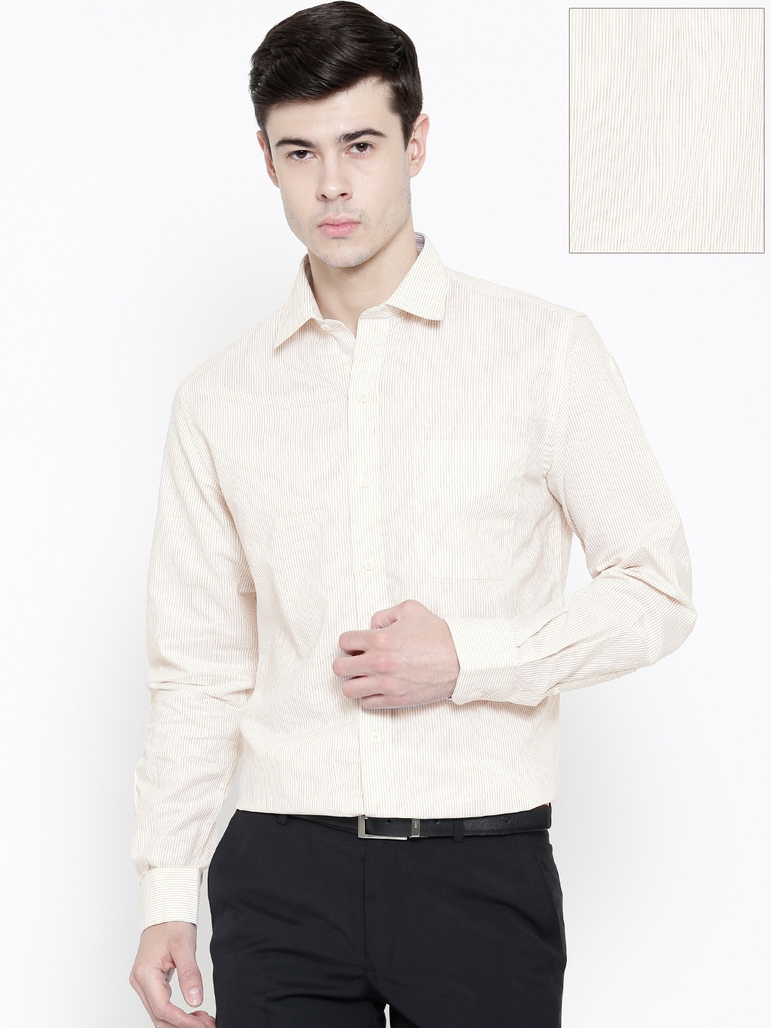 

John Players Men Off-White Slim Fit Striped Semi Formal Shirt