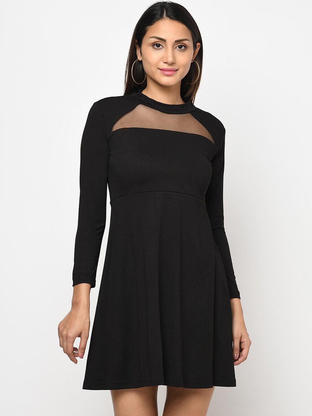 

Purple State Black Semi-Sheer Fit & Flare Dress