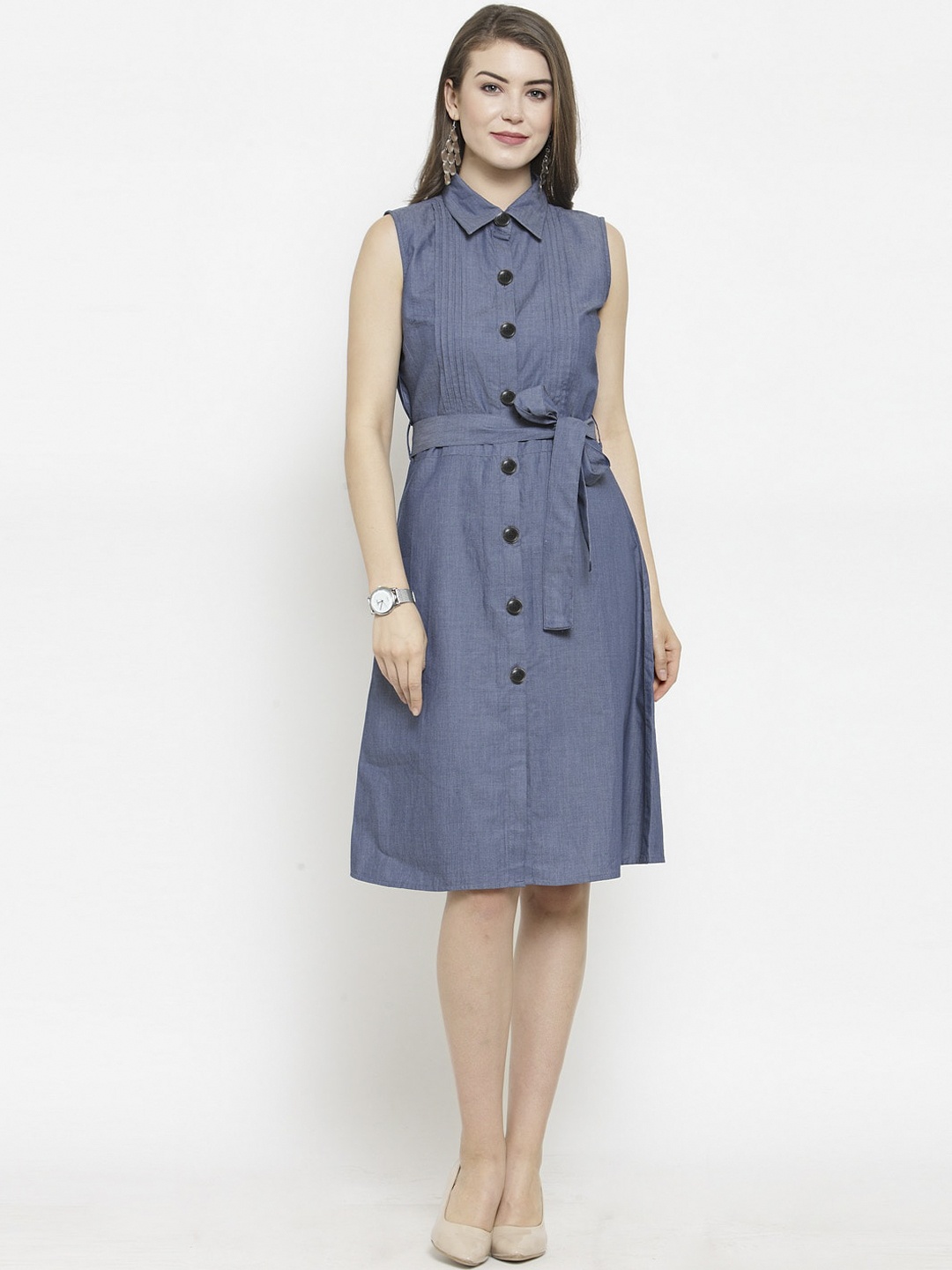 

Purple State Women Blue Solid Shirt Dress