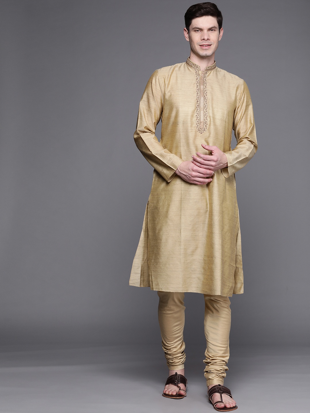 

Manu Men Olive Green Regular Kurta with Churidar