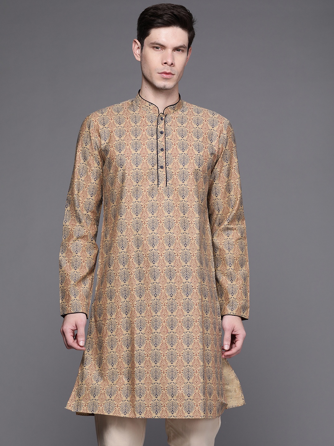 

Manu Men Beige & Red Ethnic Motifs Printed Kurta