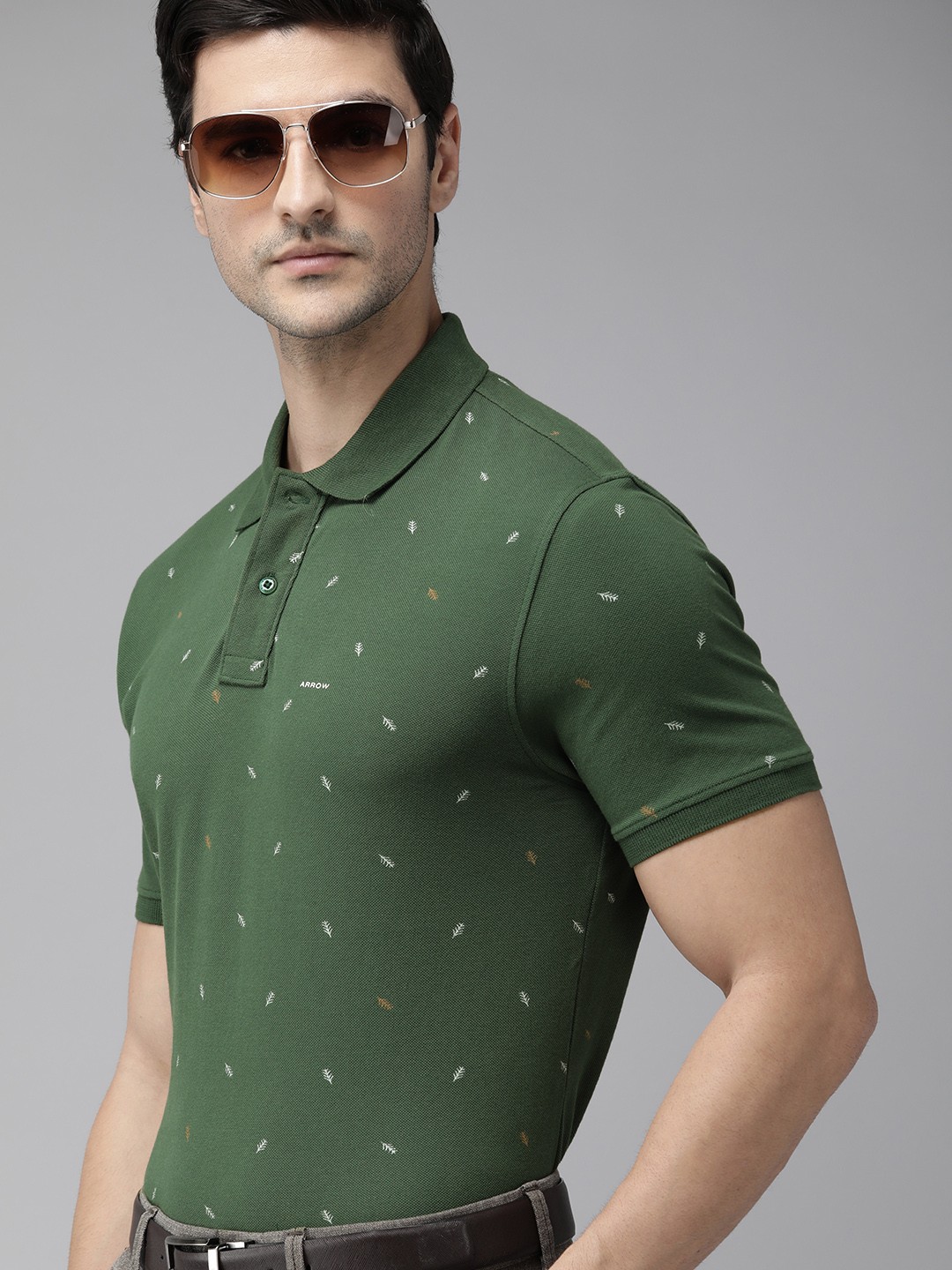

Arrow Men Green Printed Polo Collar Pure Cotton T-shirt
