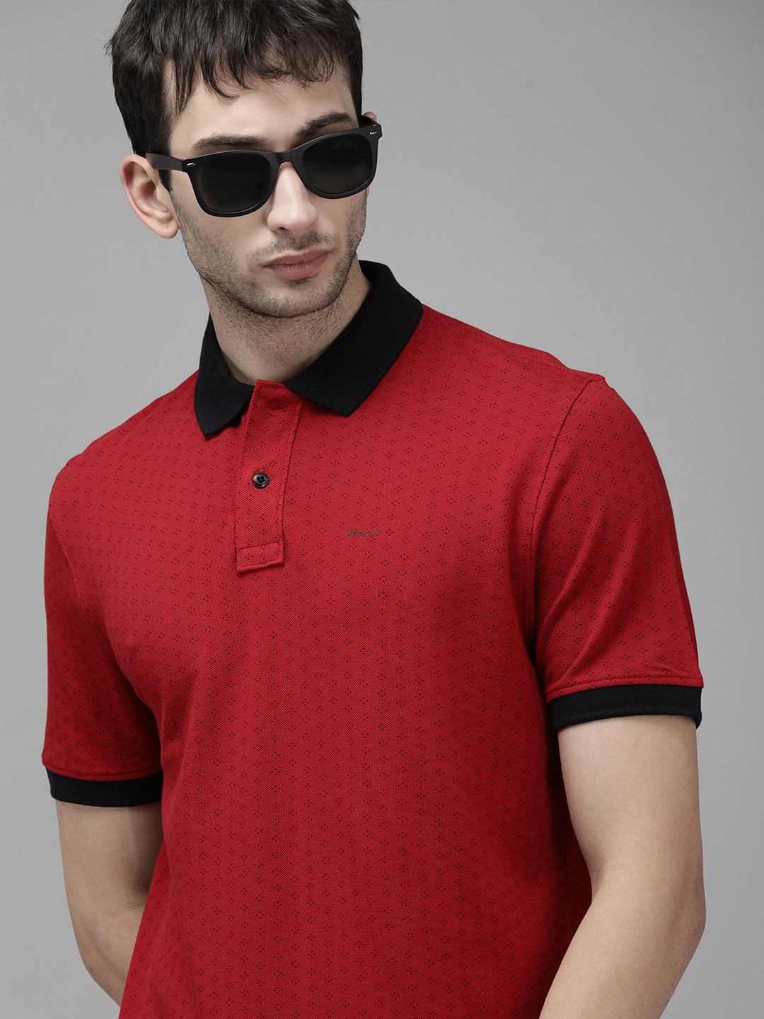 

Arrow Men Red Printed Regular Fit Pure Cotton Polo Collar Casual Pure Cotton T-shirt