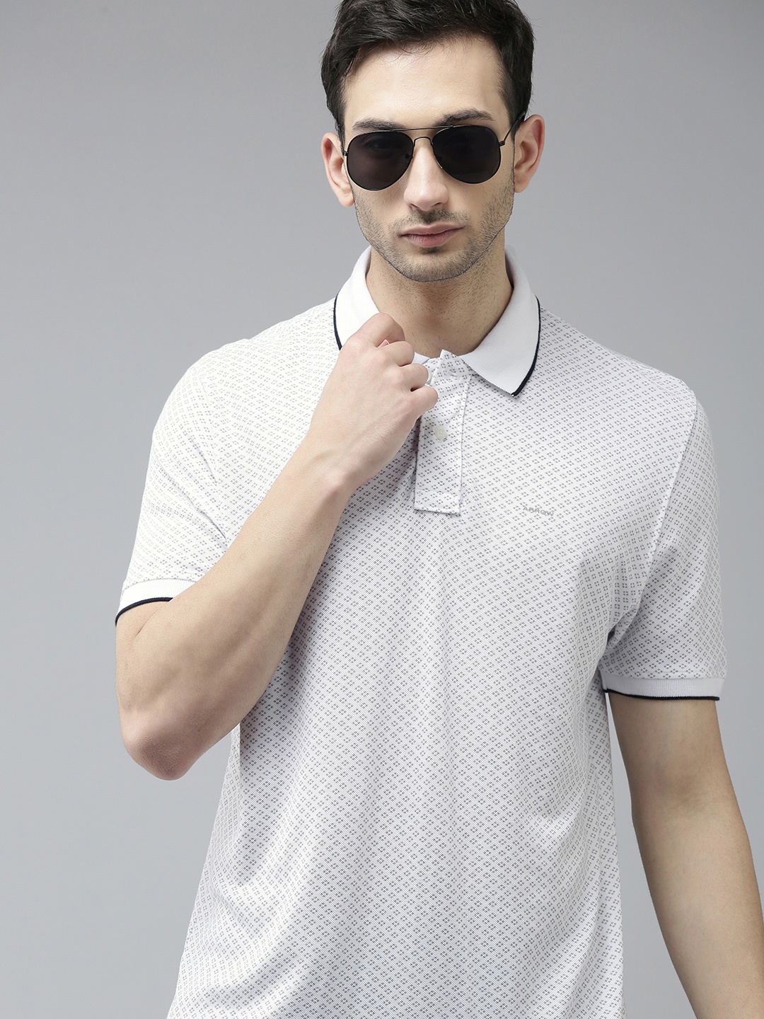 

Arrow Men White & Grey Printed Polo Collar T-shirt