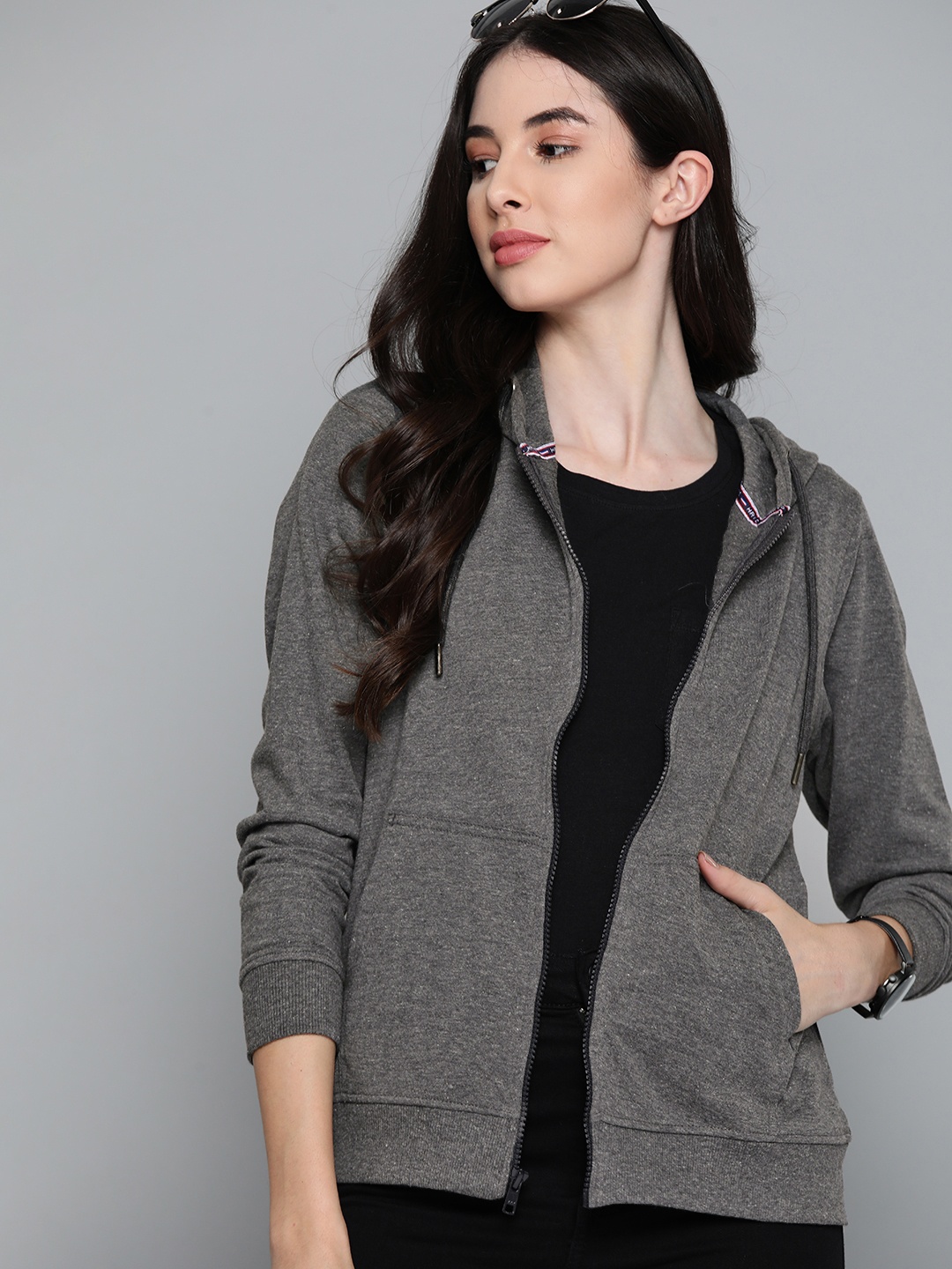 

Harvard Women Charcoal Grey Hooded Sweatshirt