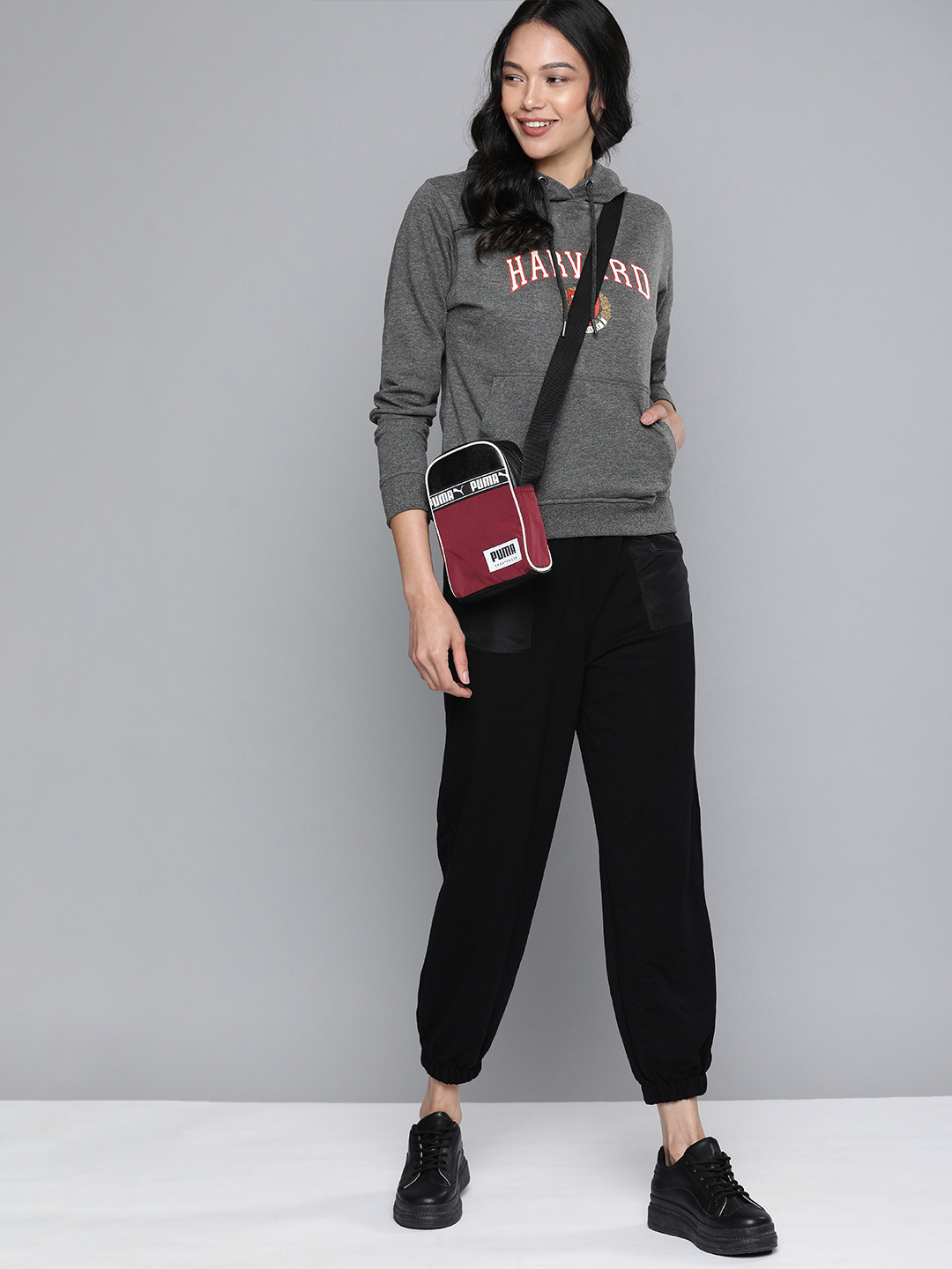 

Harvard Women Charcoal Brand logo Printed Hooded Sweatshirt