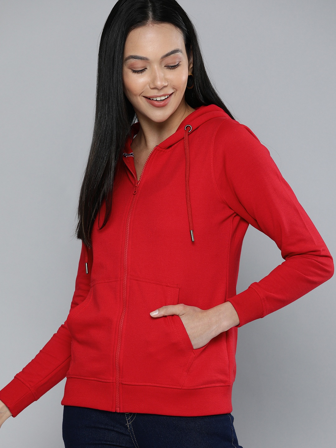 

Harvard Women Red Solid Hooded Sweatshirt