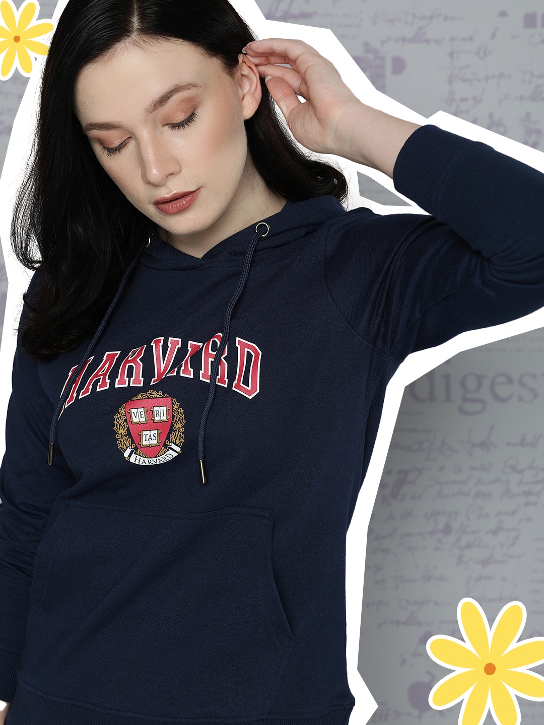 

Harvard Women Navy Blue Brand Logo Printed Hooded Sweatshirt