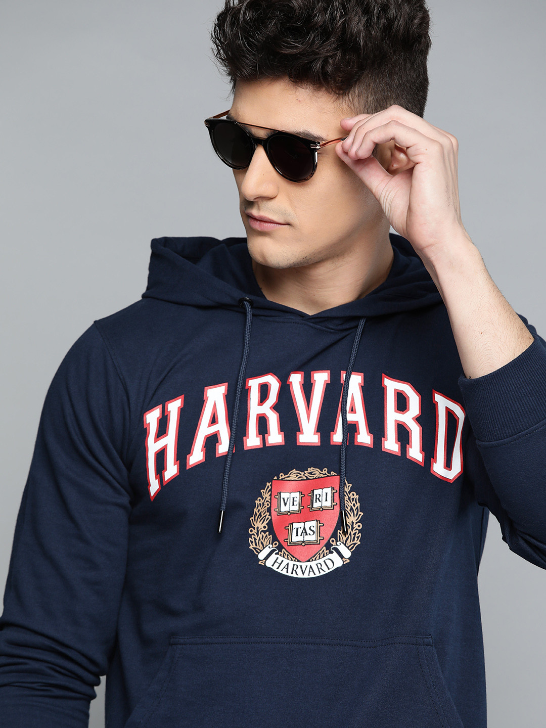 

Harvard Men Navy Blue & White Printed Hooded Sweatshirt