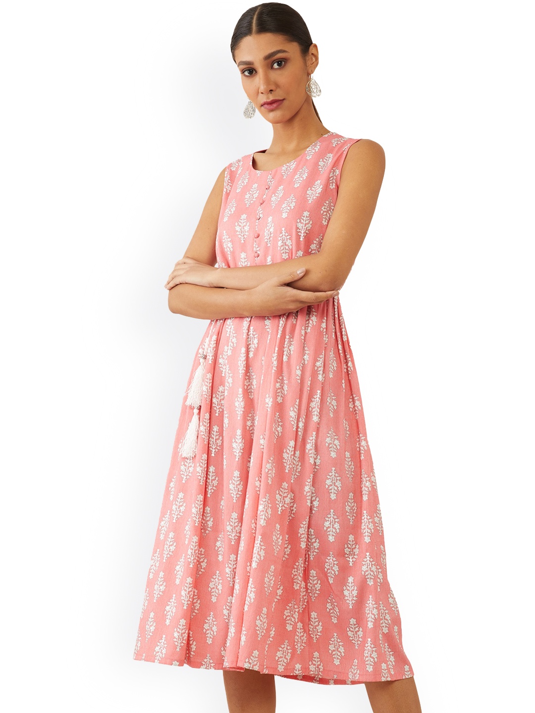 

Soch Women Pink Ethnic Motifs Printed Thread Work Anarkali Kurta