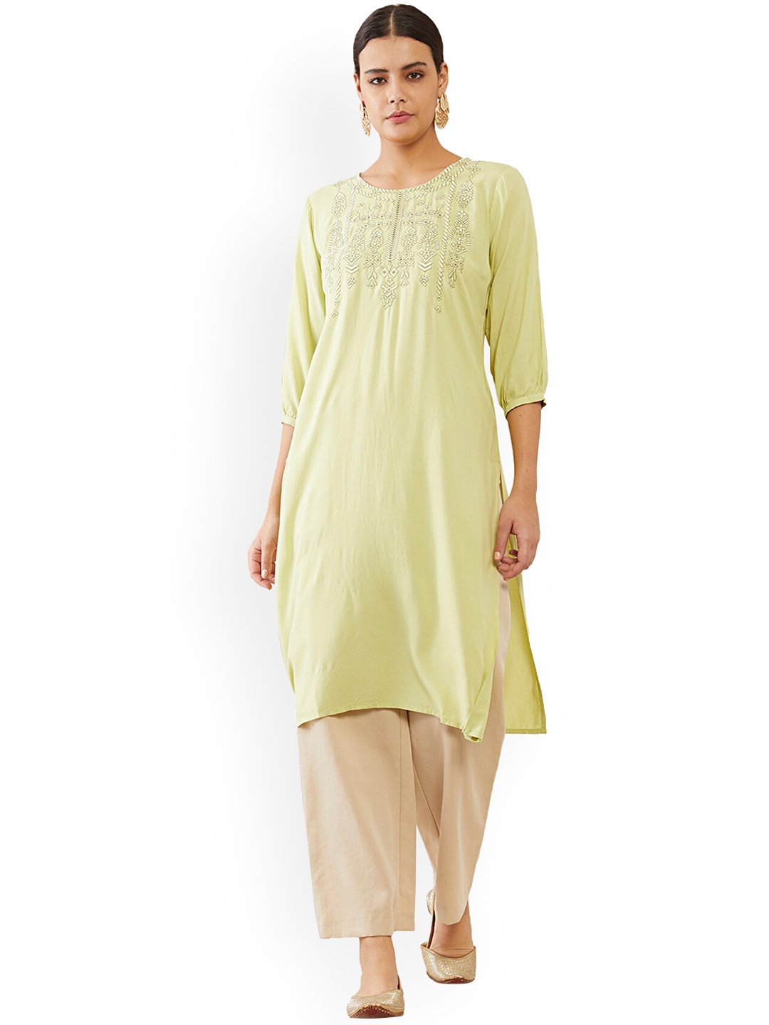 

Soch Women Green Flared Sleeves Thread Work Kurta