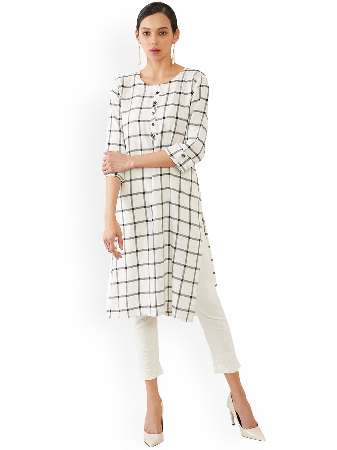 

Soch Women White Checked Thread Work Kurta