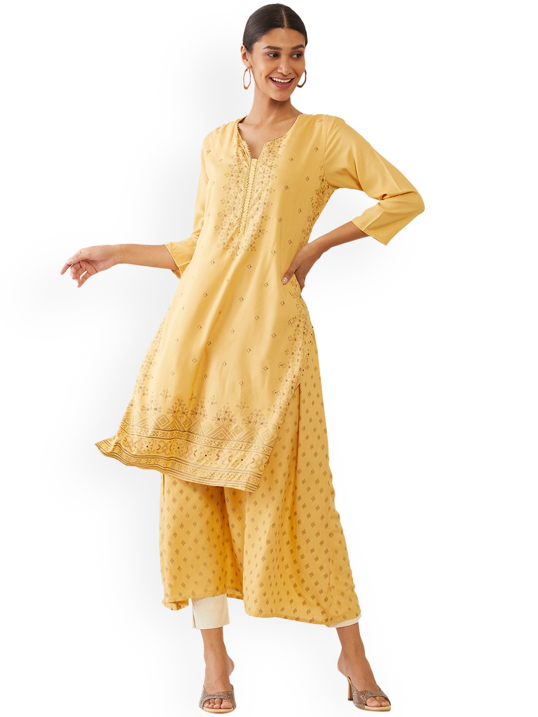 

Soch Women Mustard Yellow Thread Work Anarkali Kurta