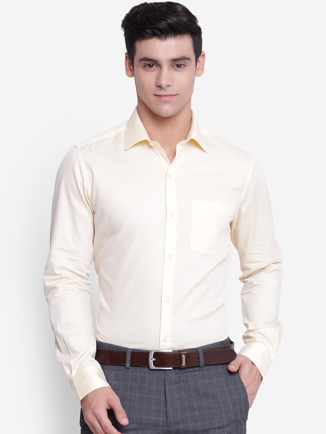 

Turtle Men Cream-Coloured Slim Fit Opaque Cotton Formal Shirt