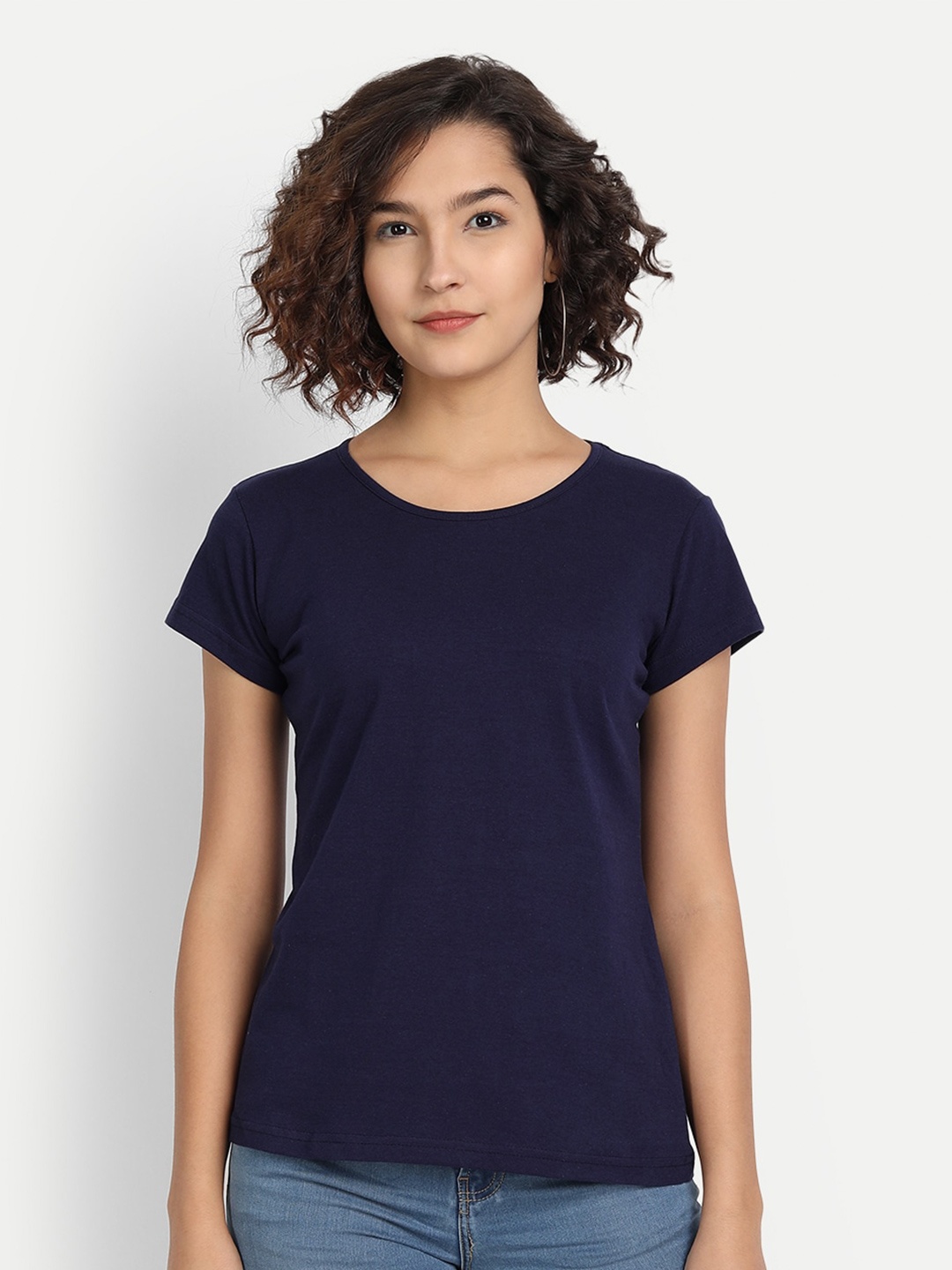 

BE AWARA Women Navy Blue Round Neck T-Shirt