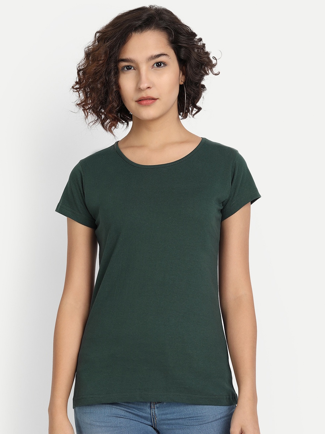 

BE AWARA Women Green Solid T-shirt