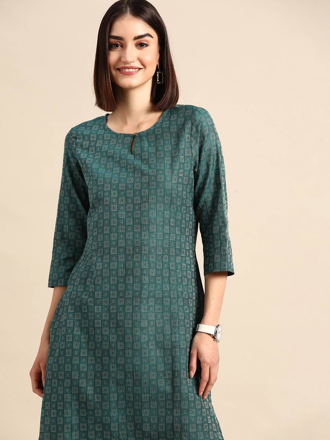 

Anouk Women Green Yarn Dyed Kurta with Trousers