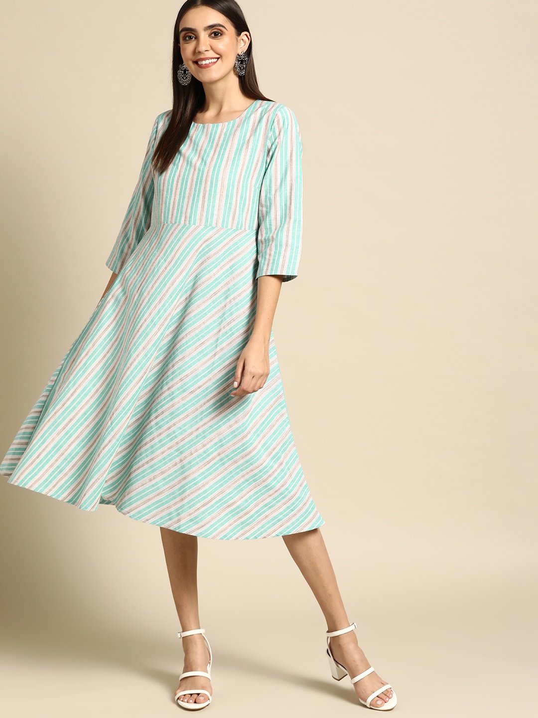 

Anouk Blue & White Striped A-Line Yarn Dyed Dress