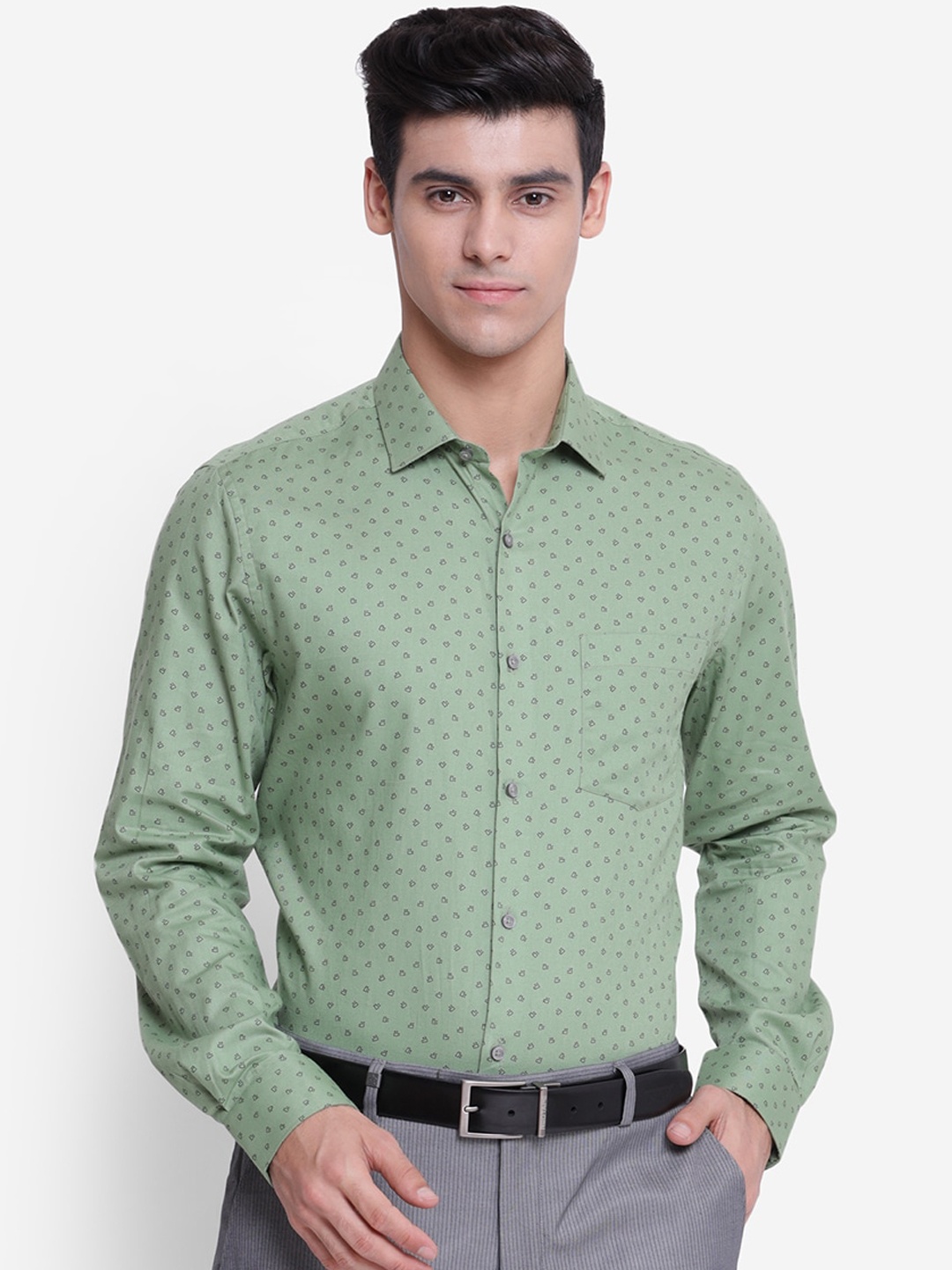 

Turtle Men Green Slim Fit Opaque Printed Formal Shirt