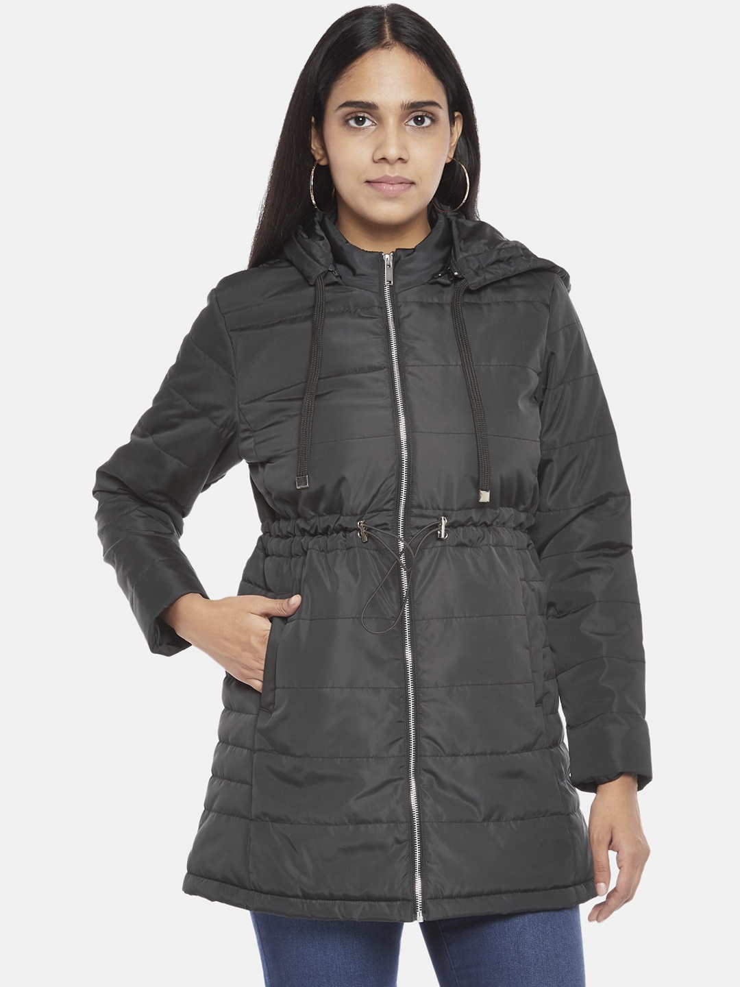 

Honey by Pantaloons Women Black Longline Hooded Parka Jacket