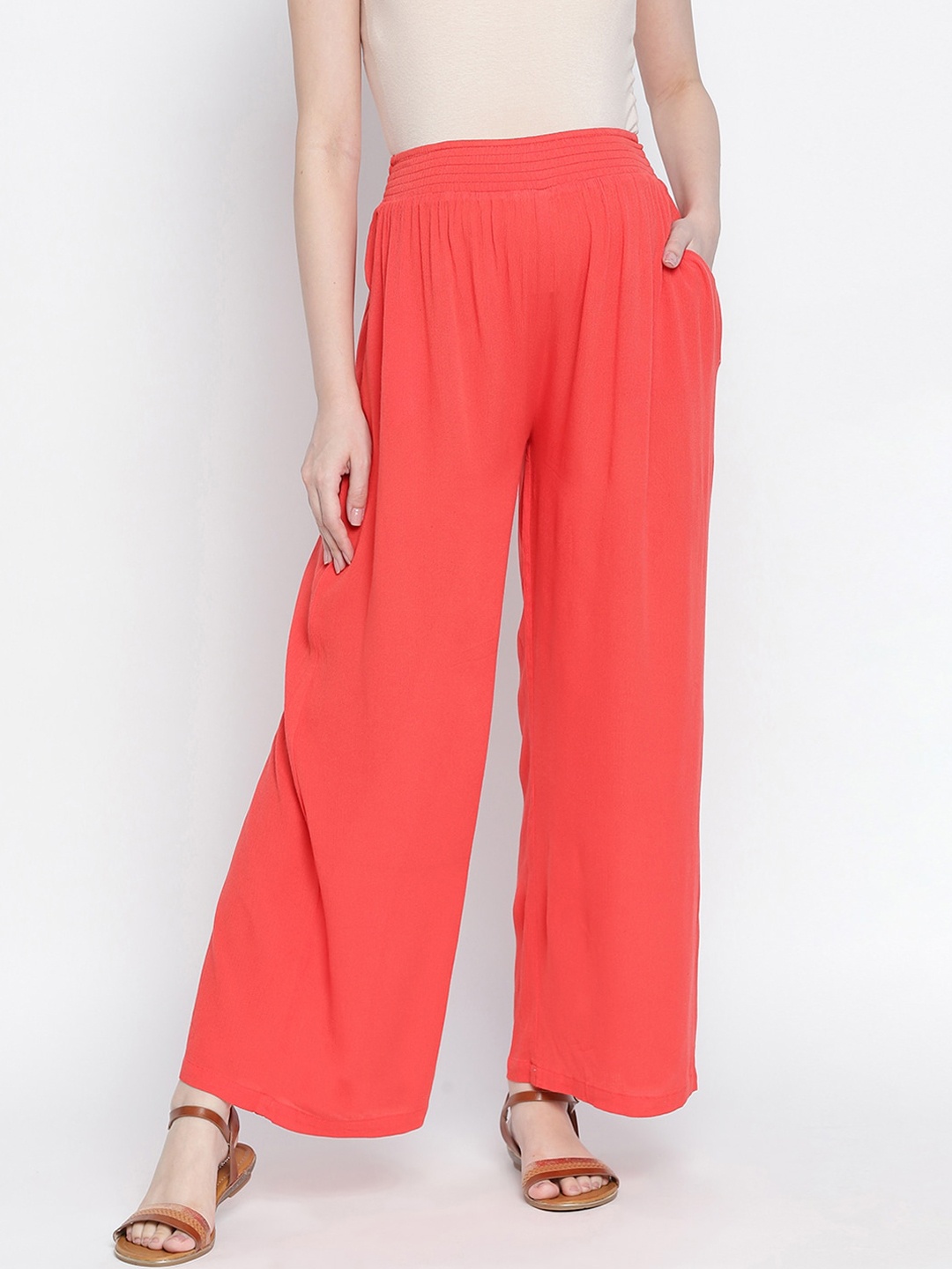 

Oxolloxo Women Red Pleated Parallel Trousers