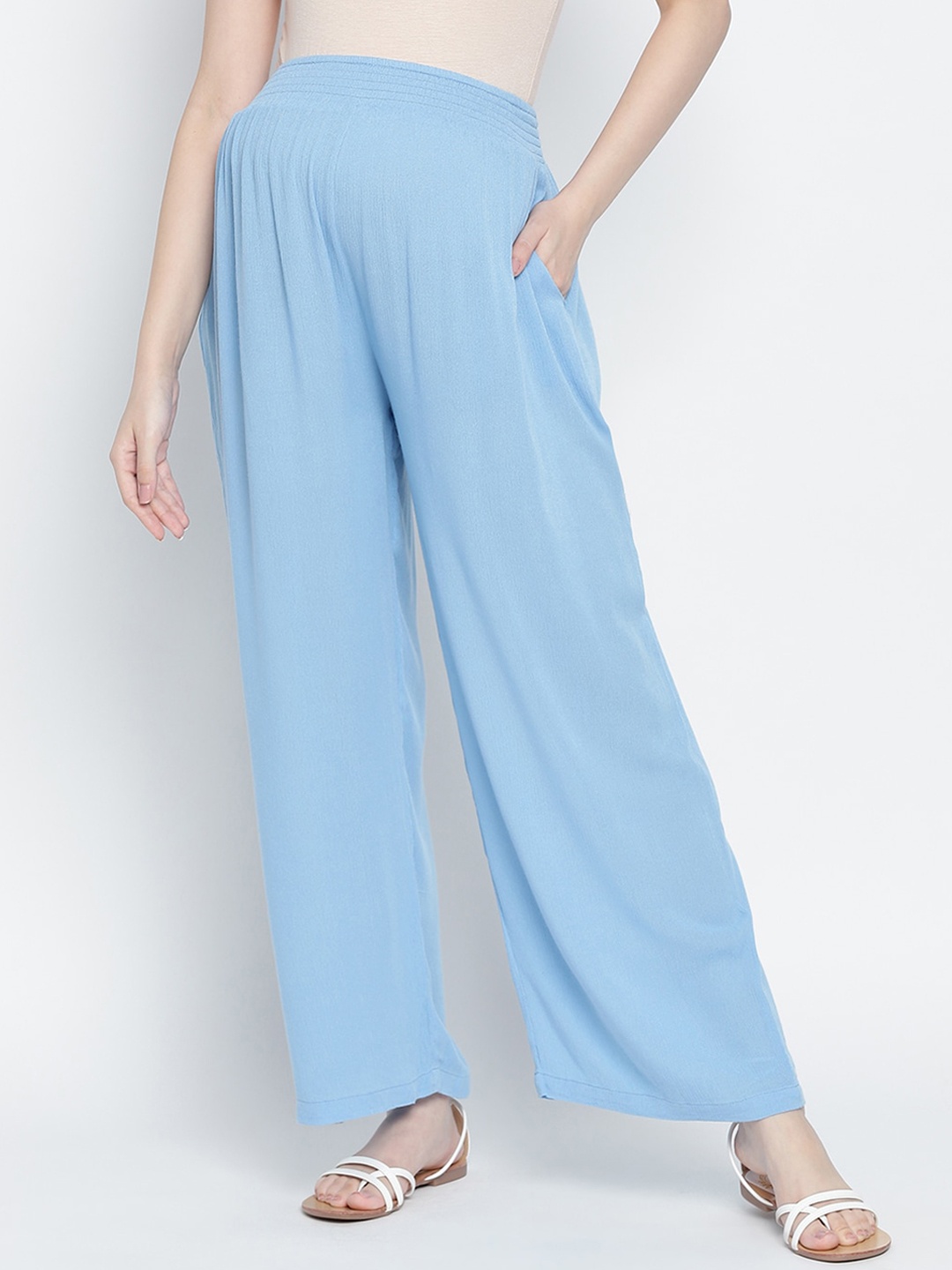 

Oxolloxo Women Blue Pleated Maternity Parallel Trousers