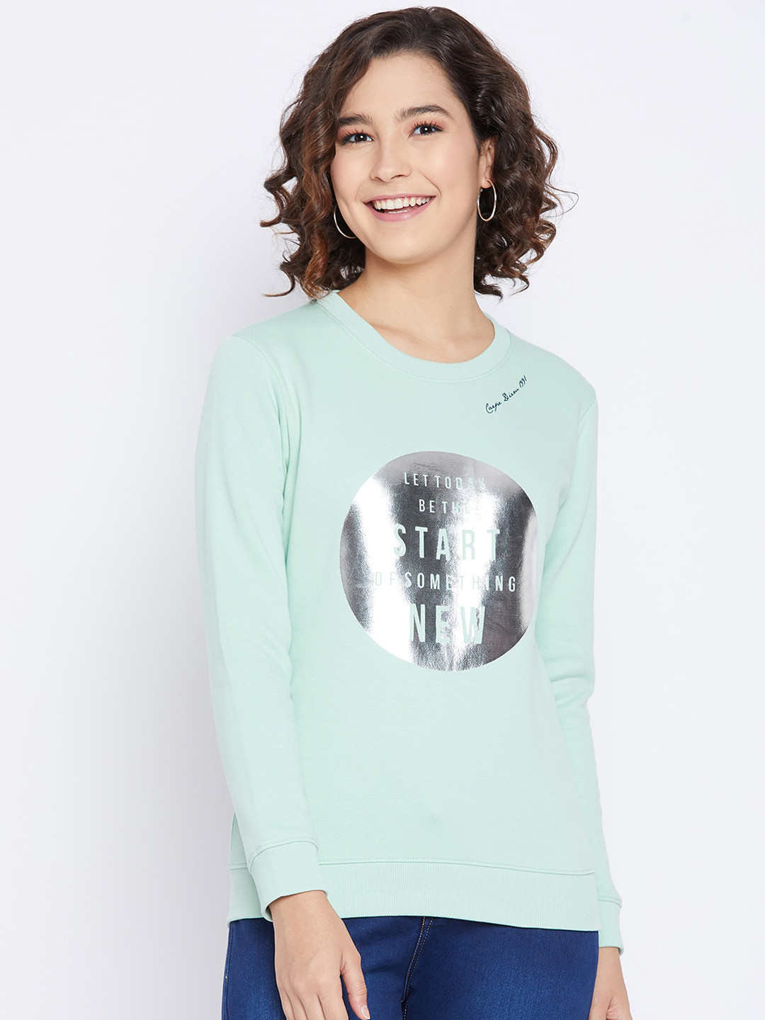 

Octave Women Sea Green Printed Sweatshirt