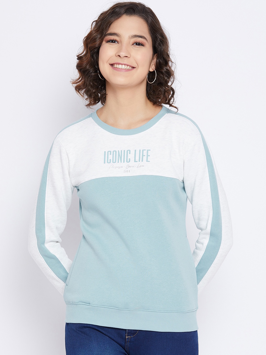 

Octave Women Blue & White Colourblocked Sweatshirt