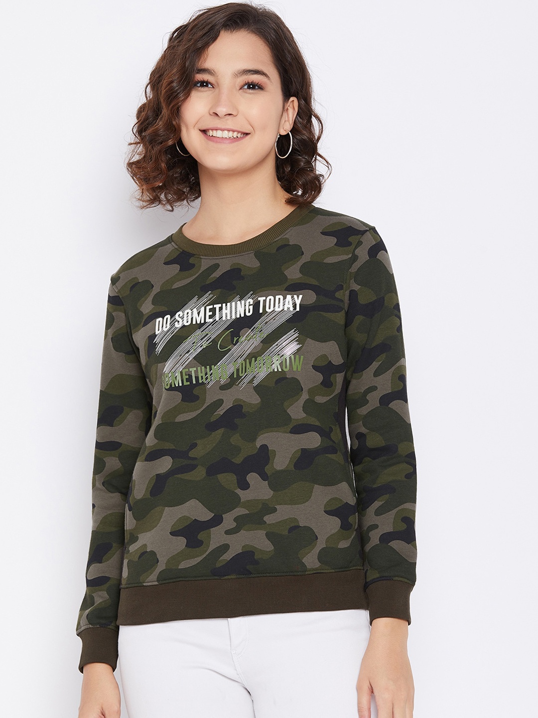 

Octave Women Olive Green Printed Sweatshirt