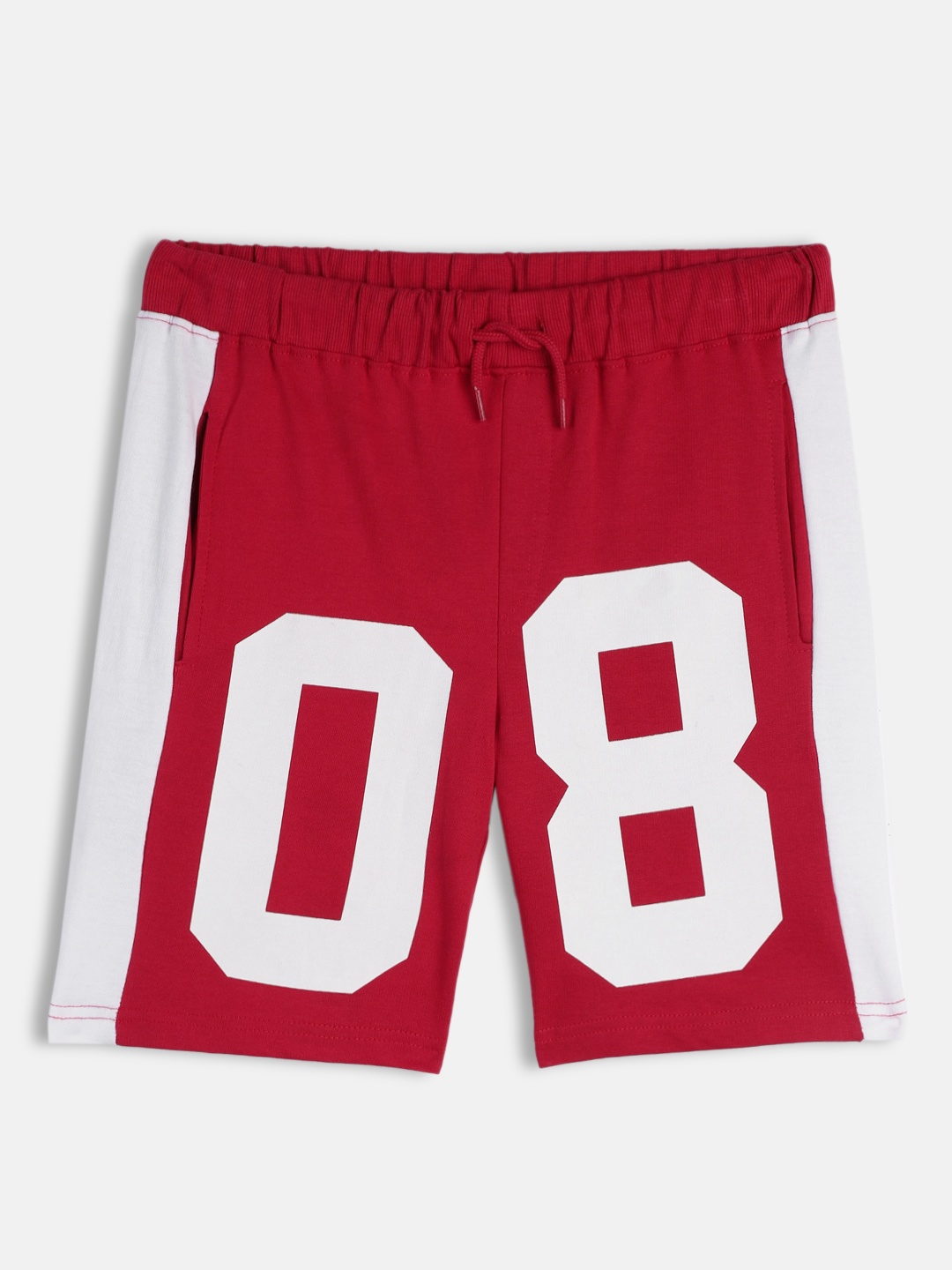 

HERE&NOW Boys Red Numeric Print Regular Fit Mid-Rise Pure Cotton Regular Shorts