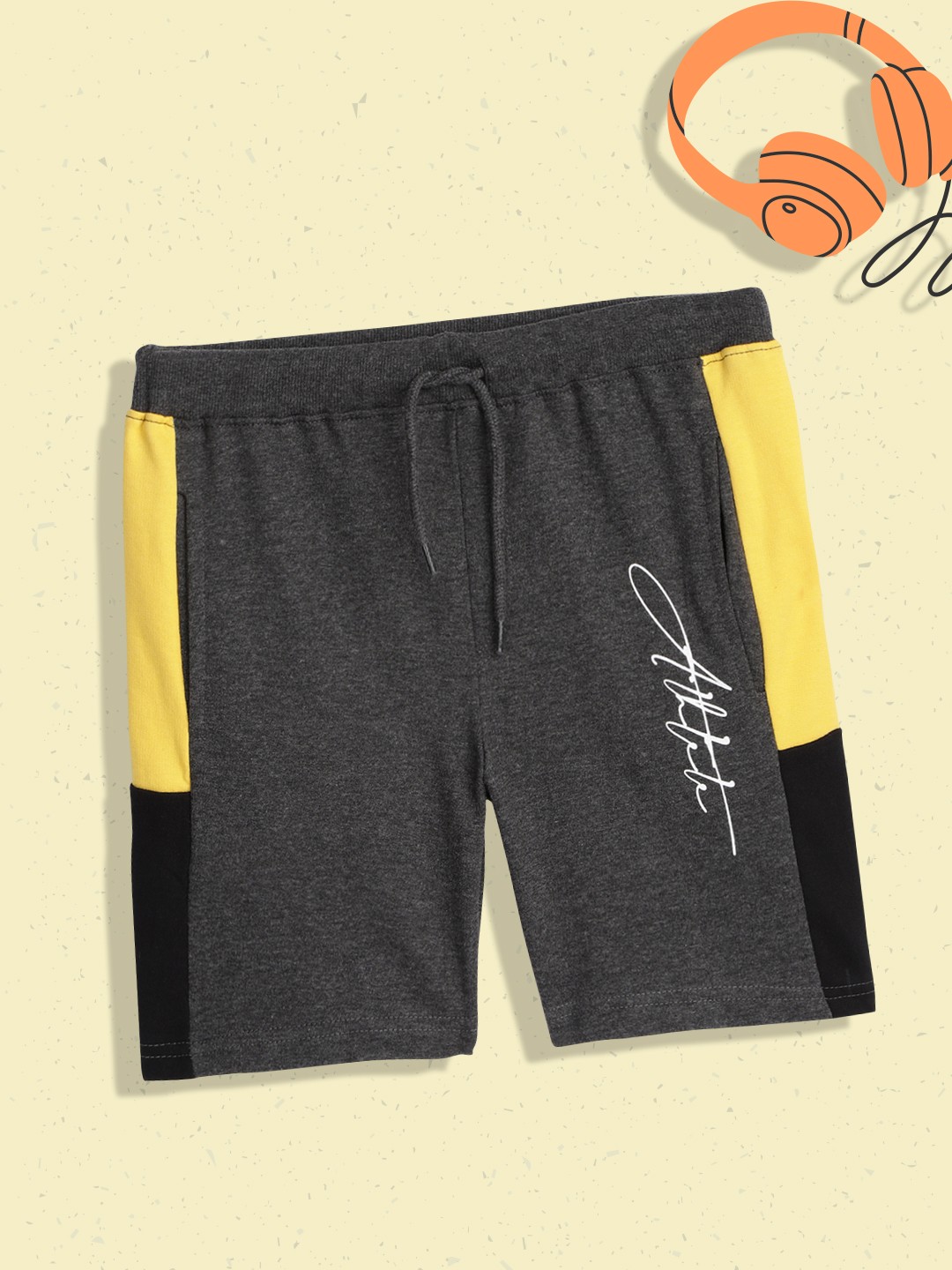 

HERE&NOW Boys Charcoal Grey Typography Printed Shorts