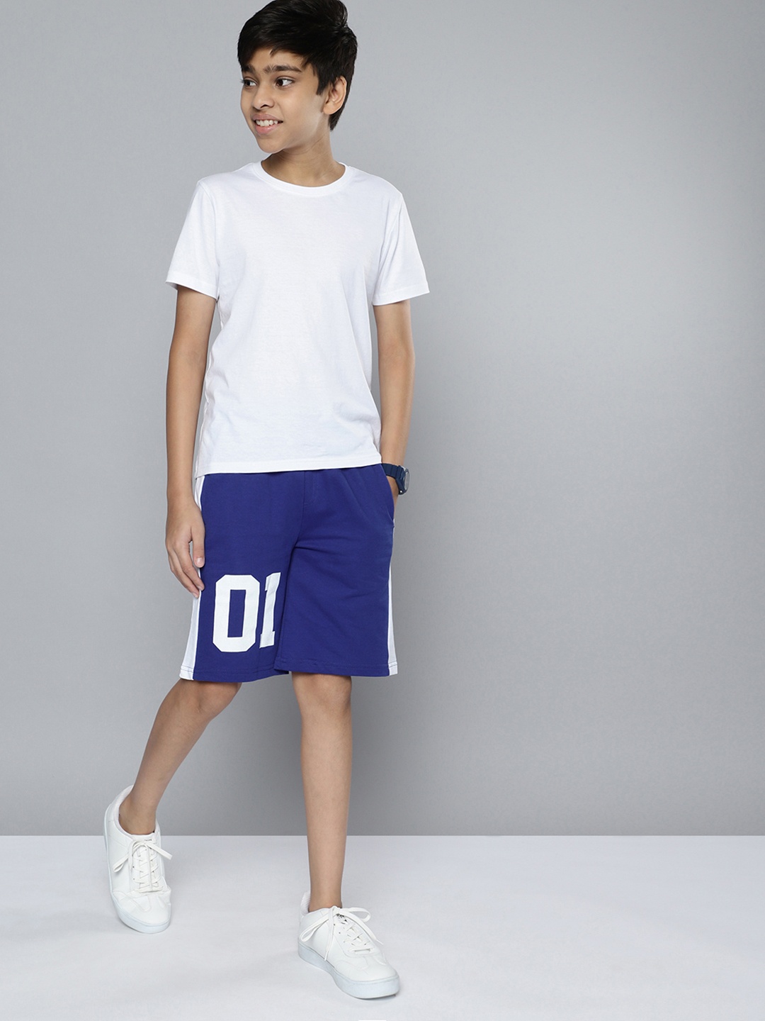 

HERE&NOW Boys Blue Alphanumeric Printed Pure Cotton Shorts