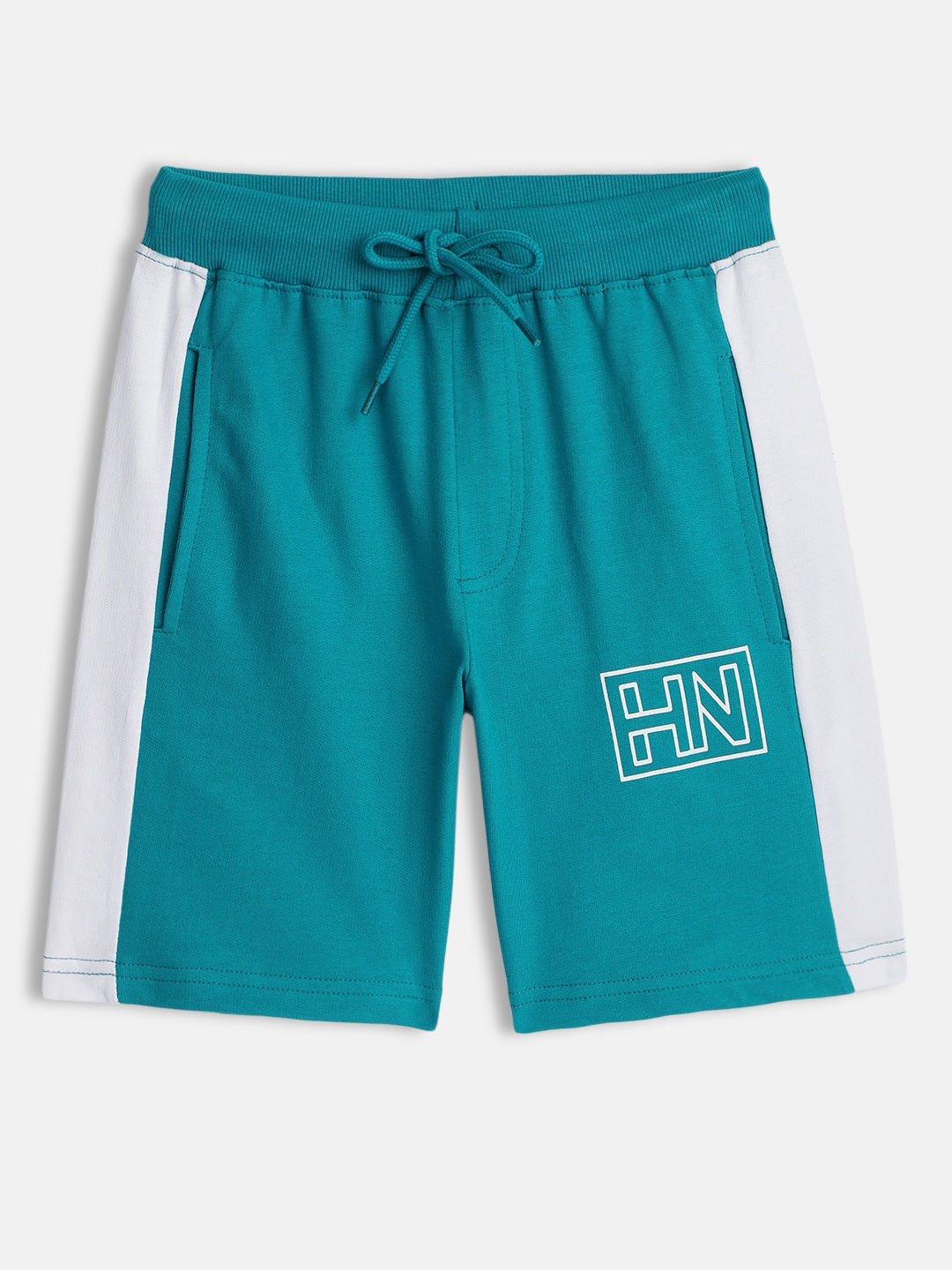 

HERE&NOW Boys Teal Green Typography Printed Pure Cotton Shorts