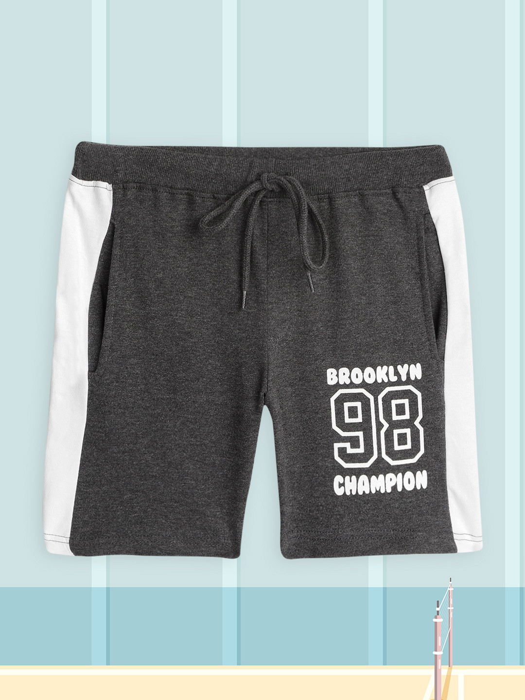

HERE&NOW Boys Charcoal Grey Typography Printed Shorts