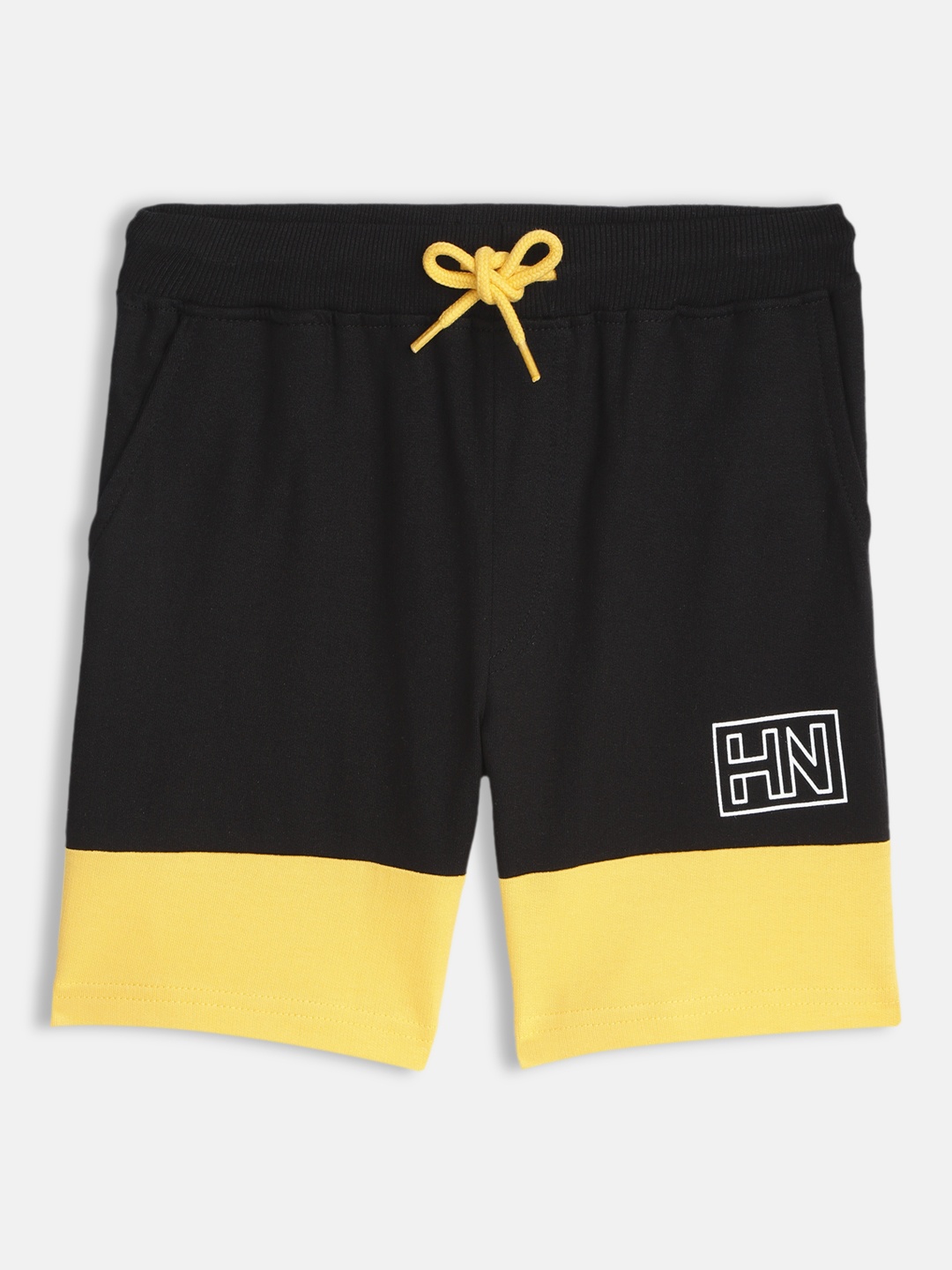 

HERE&NOW Boys Black & Yellow Colourblocked Pure Cotton Shorts