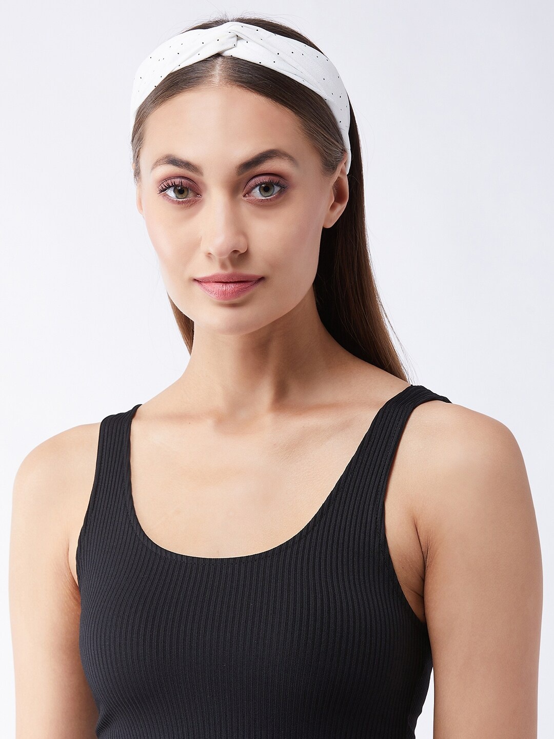 

MAGRE Women White Small Polka Dot Center Front Keyhole Flat Hairband