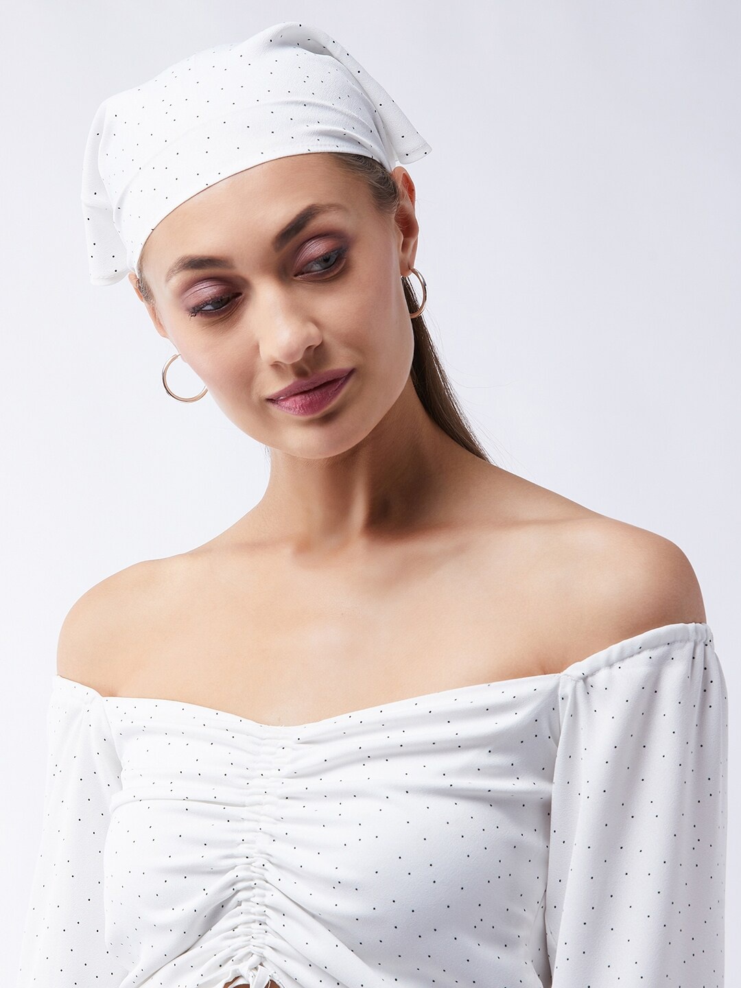 

MAGRE Women White & Black Small Polka Dot Scarf Hairband