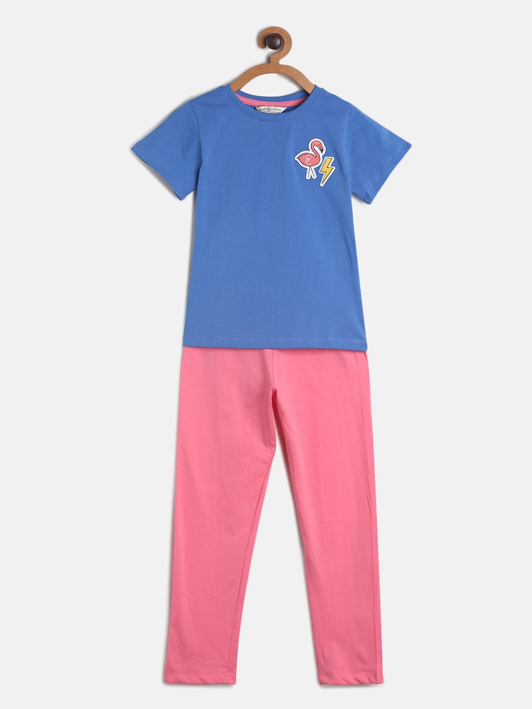 

TALES & STORIES Girls Blue & Pink Night Suit