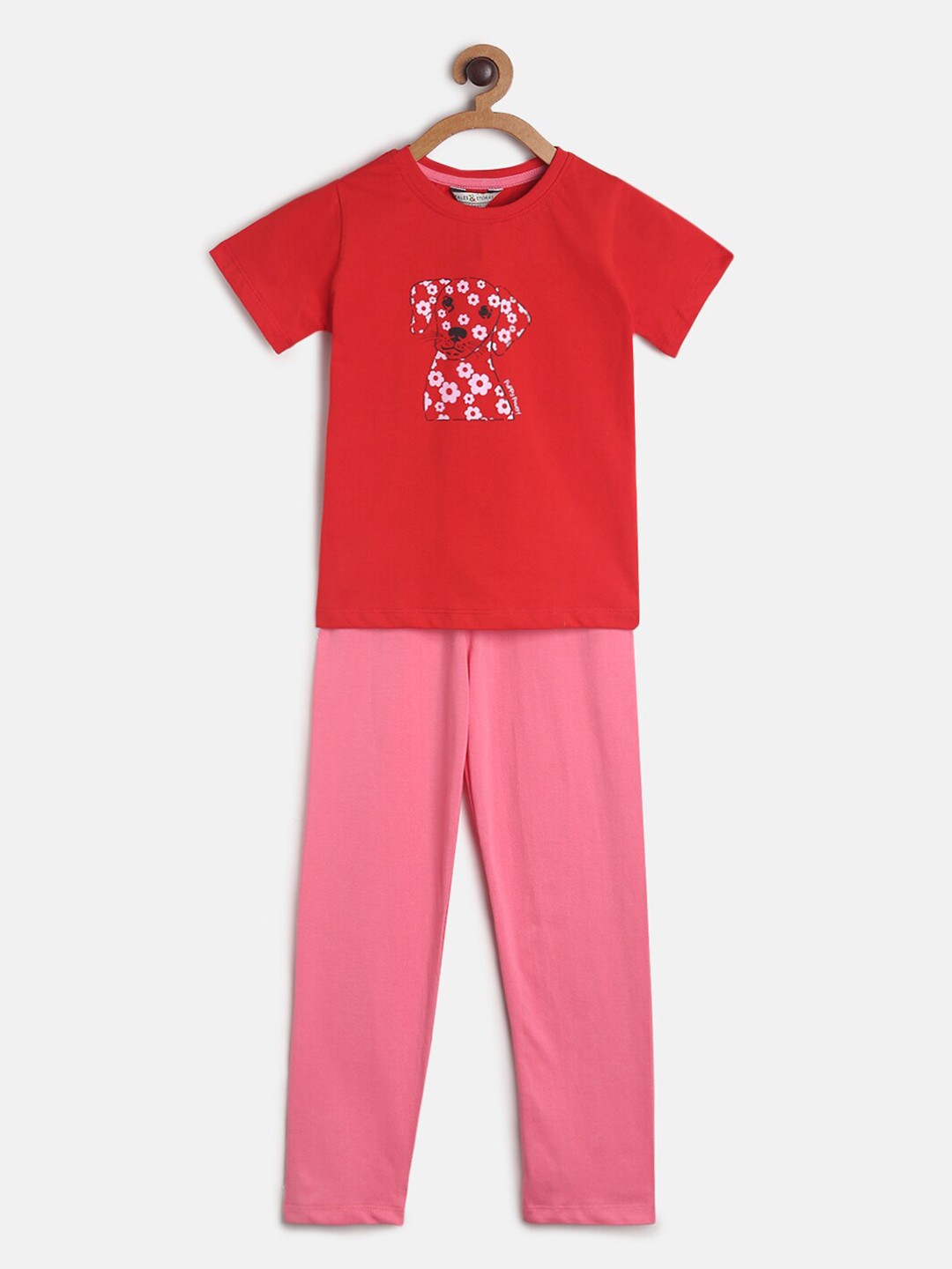 

TALES & STORIES Girls Red & Pink Printed Night Suit