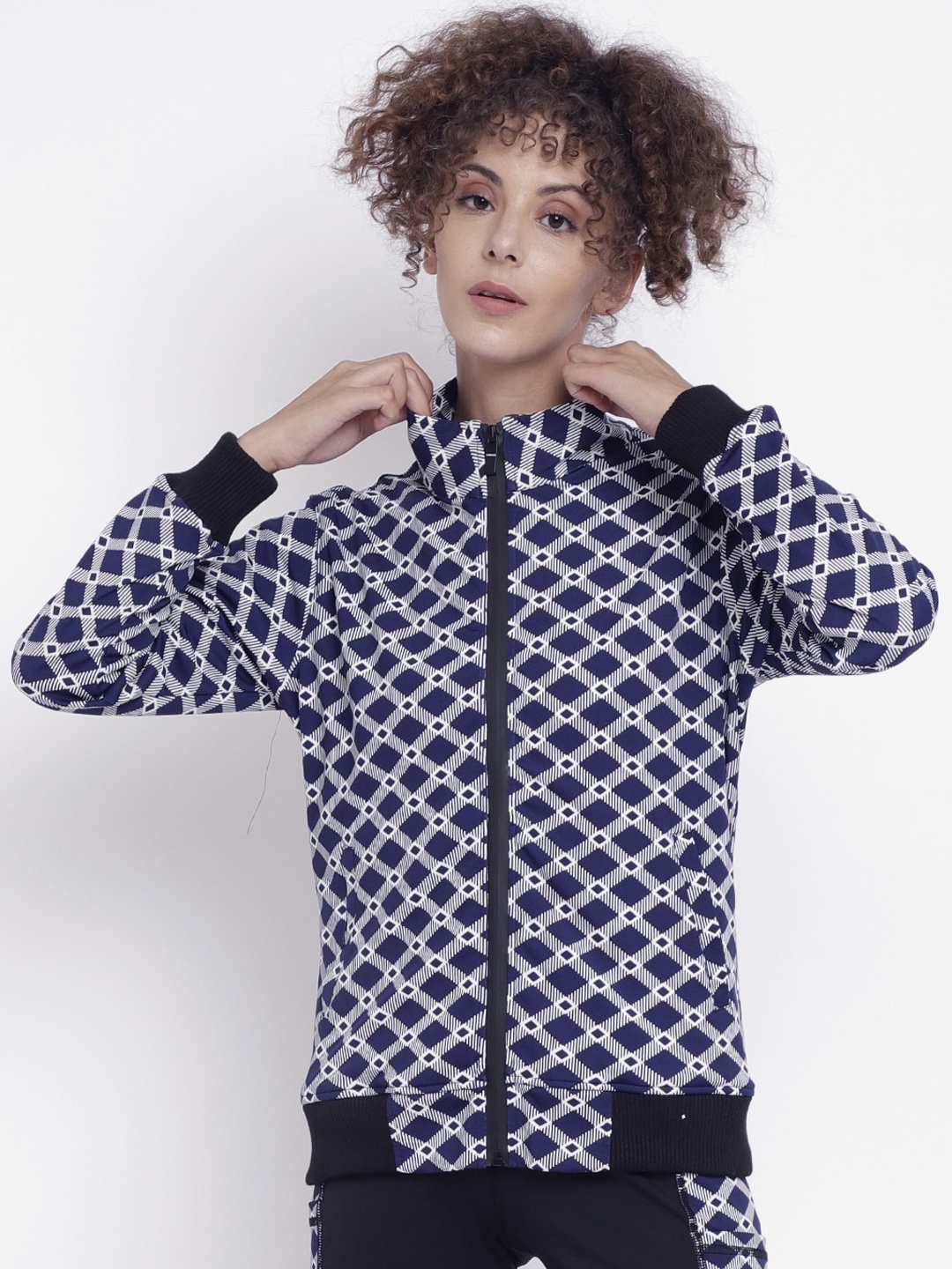 

CHKOKKO Women Multicoloured Geometric Crop Bomber Jacket, Multi