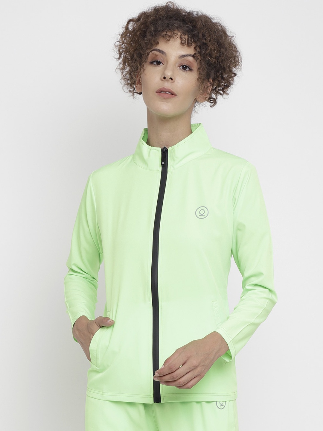 

CHKOKKO Women Fluorescent Green Solid Sporty Jacket