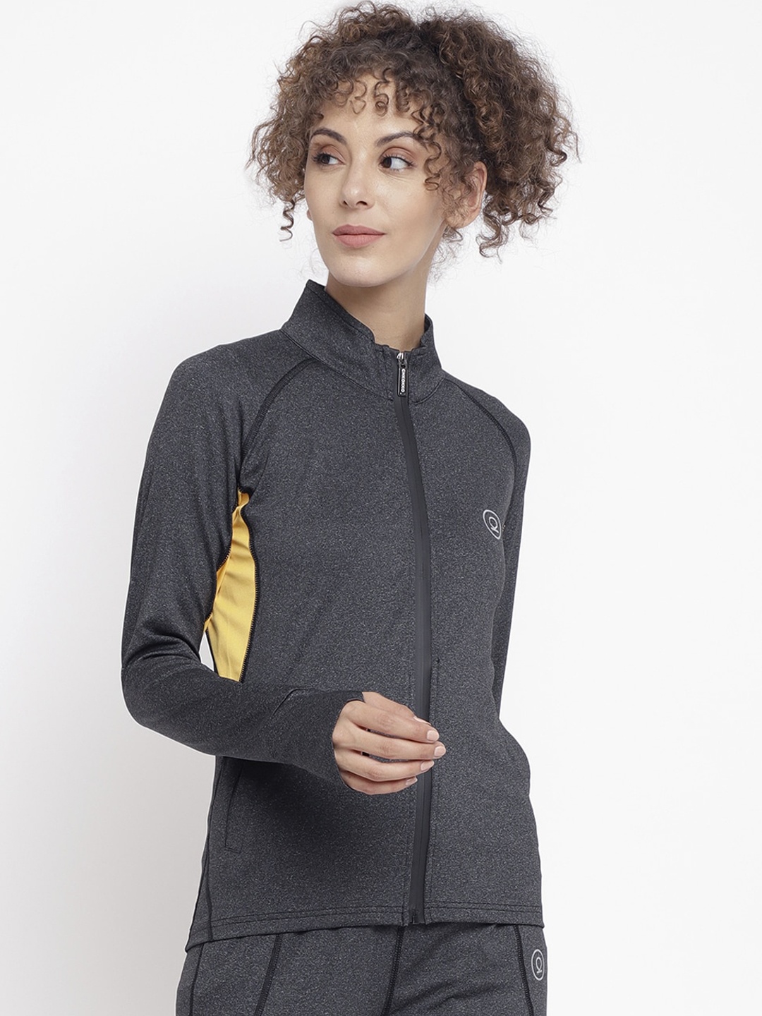 

Chkokko Women Grey Melange Colourblocked Dry-Fit Sporty Jacket