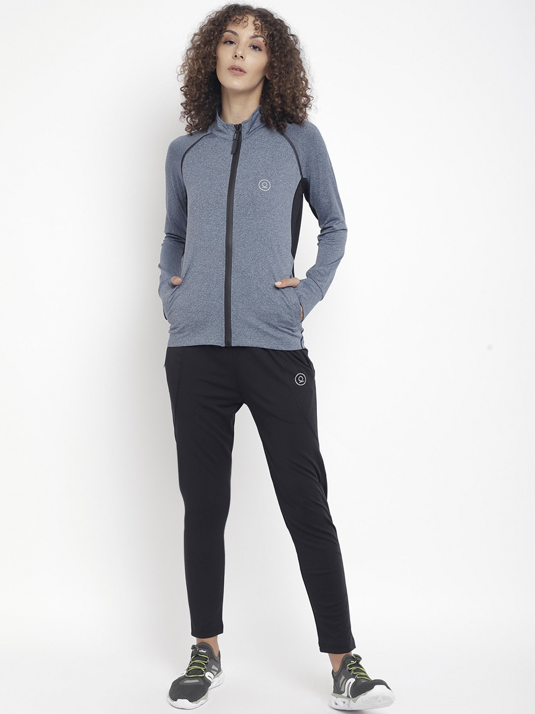

CHKOKKO Women Navy Blue Solid Zipper Tracksuit